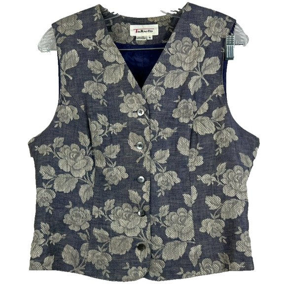 Talbots Vest Petites Women's 10 V-Neck Blue Cottagecore Button Up Linen Vintage - Picture 1 of 5